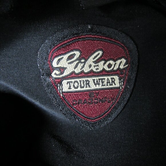 VTG  Gibson Tour Wear Men XL SS Shirt Black Embroidered Guitars Velvet Accent - Picture 3 of 9